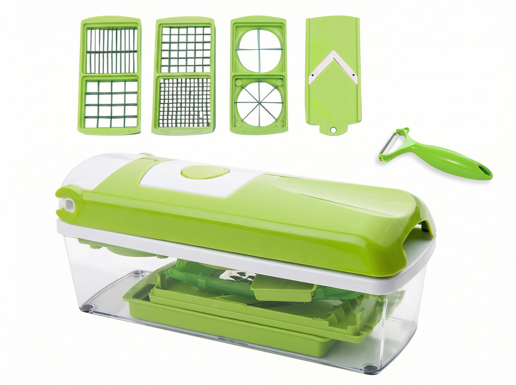 Set de 12 piezas: Picador de verduras multifuncional con mango, rallador, cortador y picador; utensilios de cocina para cortar y trocear.