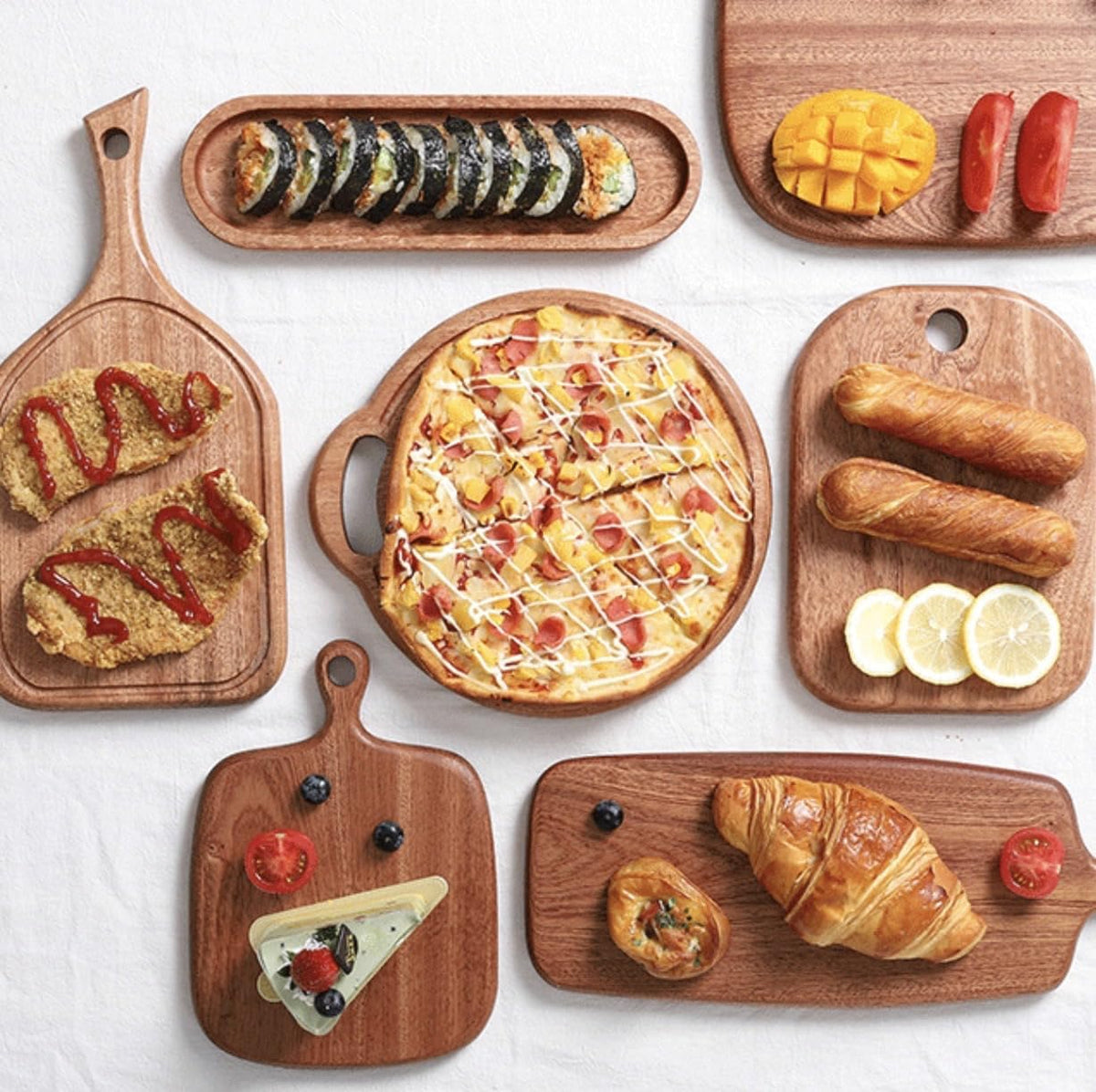 Acacia Wood Serving Board with Handle, Small Size 11" X 8"- Wooden Cutting Chopping Board for Meat, Vegetables, Bread, Charcuterie, Cheese Board - Food Serving Tray for Kitchen Appetizers